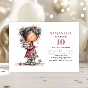 Convite de Aniversário de 10 Anos para Menina Capr