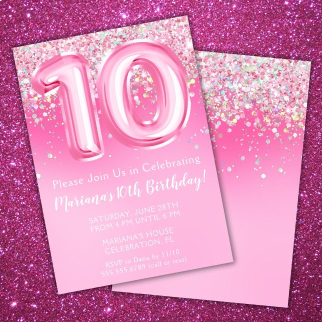 Convite de Aniversário de 10 anos Rosa Menina Bril (Criador carregado)