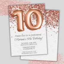 Convite de Aniversário de 10 anos Rose Gold