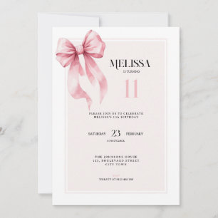 Convite de Aniversário de 11 anos com Laço Rosa El