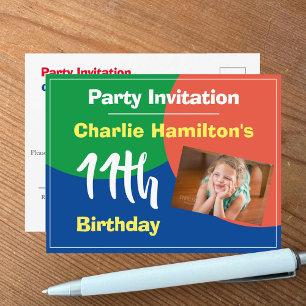 Convite de Aniversário de 11 anos com Postcard de