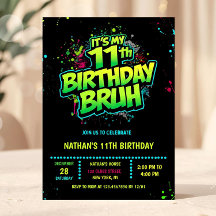 Convite de Aniversário de 11 anos do Menino Neon E