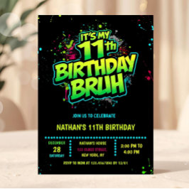 Convite de Aniversário de 11 anos do Menino Neon E