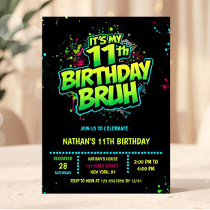 Convite de Aniversário de 11 anos do Menino Neon E