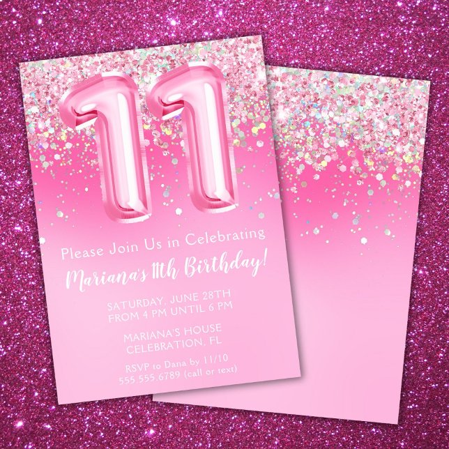 Convite de Aniversário de 11 anos Rosa Brilho Femi (Criador carregado)