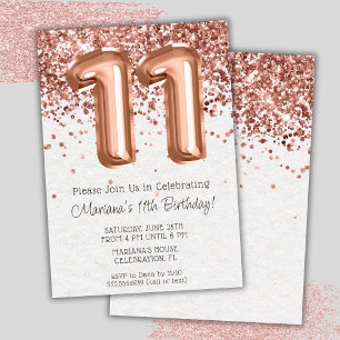 Convite de Aniversário de 11 anos Rose Gold