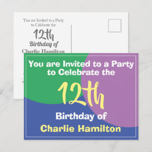 Convite de Aniversário de 12 anos Cartão Postal