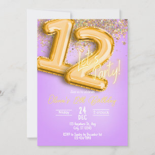 Convite de Aniversário de 12 anos com Brilho Roxo