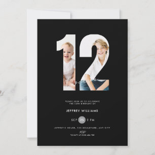 Convite de Aniversário de 12 Anos com Foto - Preto