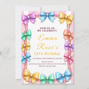 Convite de Aniversário de 12 Anos com Laço Colorid