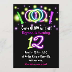Convite de Aniversário de 12 anos com Luzes GLOW I