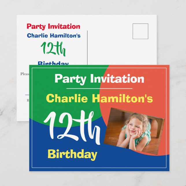 Convite de Aniversário de 12 Anos com Postcard de  (Frente/Verso)