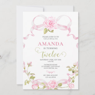 Convite de Aniversário de 12 Anos Doce com Rosas e
