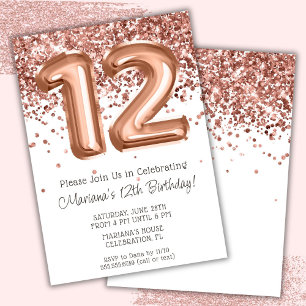 Convite de Aniversário de 12 Anos Rose Gold