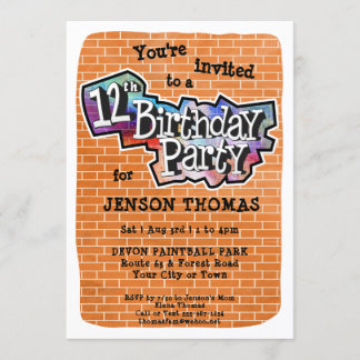 Convite de aniversário de 12 de Grafite legal