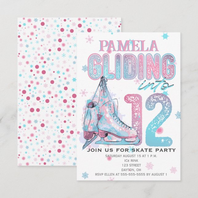 Convite de aniversário de 12 de patinação (Frente/Verso)