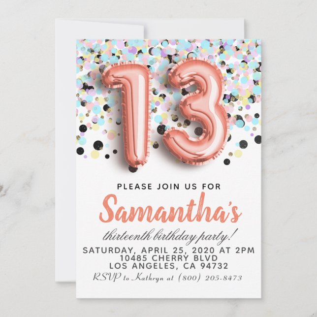 Convite de aniversário de 13 (Frente)