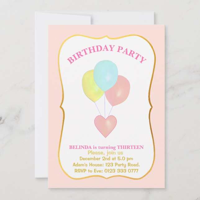 Convite de Aniversário de 13 anos com Coração e Ba (Frente)