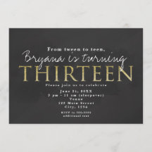 Convite de Aniversário de 13 Anos Dark Grey & Gold