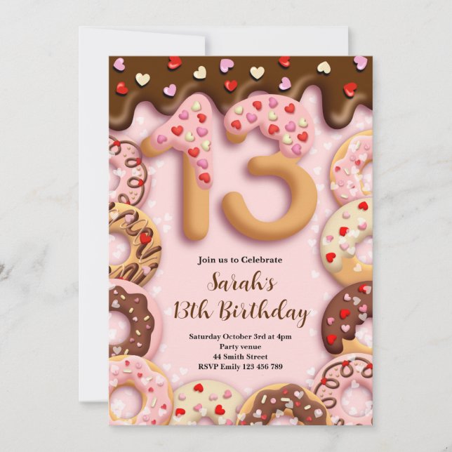Convite de Aniversário de 13 Anos para Meninas (Frente)