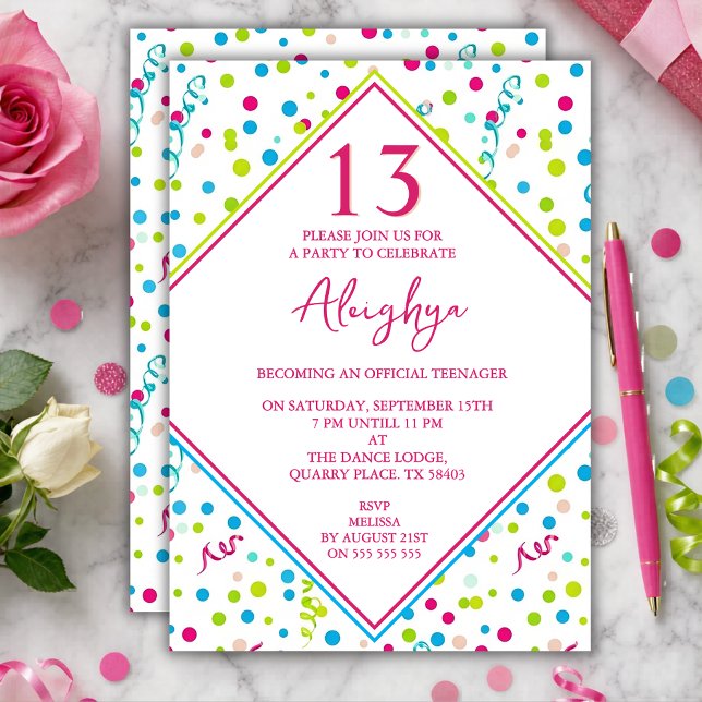 Convite de Aniversário de 13 Anos para Meninas Col (Criador carregado)