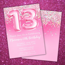 Convite de Aniversário de 13 anos Rosa Menina Bril