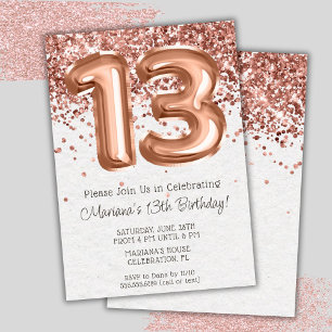 Convite de Aniversário de 13 Anos Rose Gold