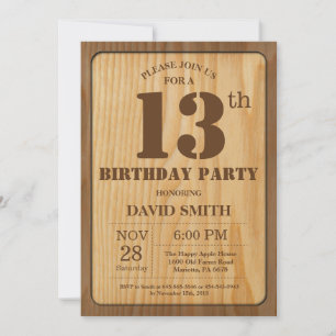 Convite de Aniversário de 13 Anos Rústico Madeira 