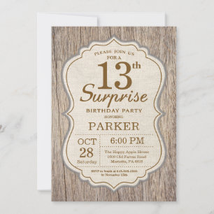 Convite de Aniversário de 13 Anos Surpresa Rústica