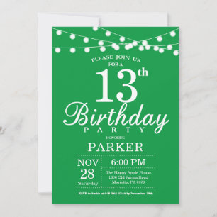 Convite de Aniversário de 13 anos Verde
