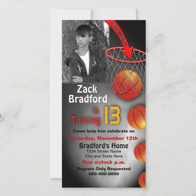 Convite de aniversário de 13, Bola de cesto (Frente)