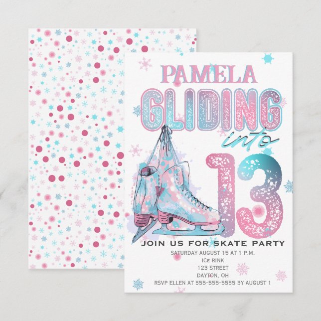 Convite de aniversário de 13 de patinação (Frente/Verso)