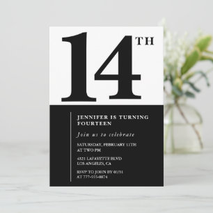 Convite de aniversário de 14 anos Menina Preto Bra
