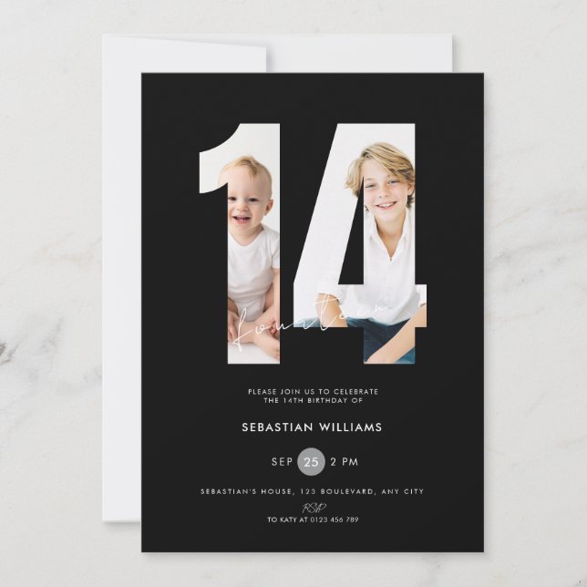Convite de Aniversário de 14 Anos Personalizado Pr (Frente)
