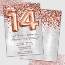 Convite de Aniversário de 14 anos Rose Gold Silver
