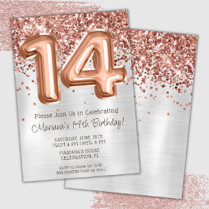 Convite de Aniversário de 14 anos Rose Gold Silver