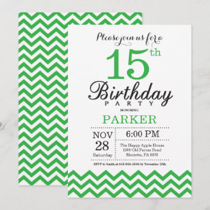 Convite de Aniversário de 15 Anos Chevron Verde