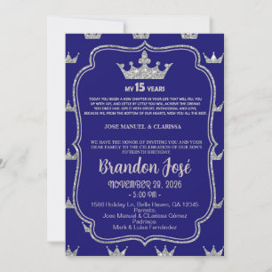 Convite de aniversário de 15 anos doce, azul e pra