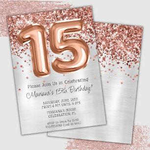Convite de Aniversário de 15 Anos em Rose Gold Pra