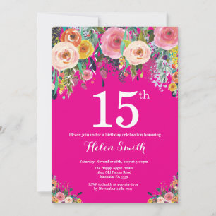 Convite de Aniversário de 15 anos Floral Rosa Vibr