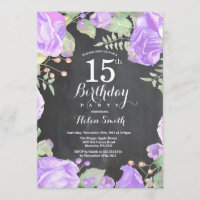 Convite de Aniversário de 15 anos Floral Roxo Botâ