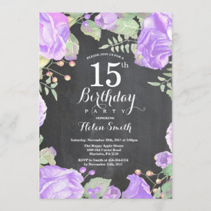 Convite de Aniversário de 15 anos Floral Roxo Botâ