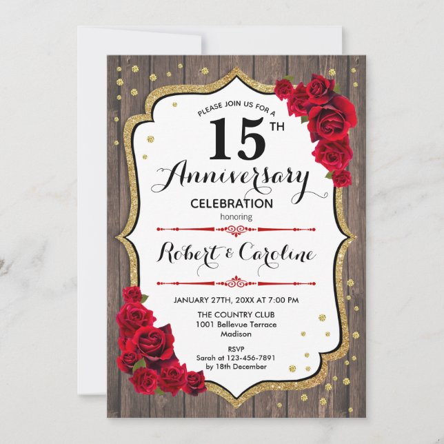 Convite de Aniversário de 15 anos - Madeira Dourad (Frente)