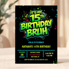 Convite de Aniversário de 15 Anos Neon Menino Esti