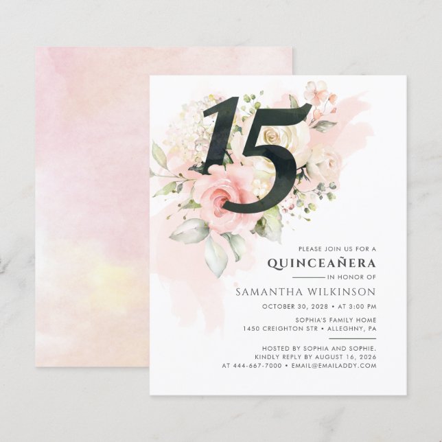 Convite de Aniversário de 15 Anos para Festa de Qu (Frente/Verso)