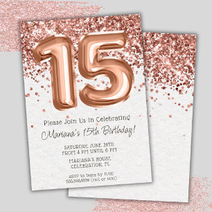 Convite de Aniversário de 15 Anos Rose Gold