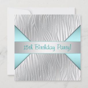 Convite de Aniversário de 15 Anos Teal Zebra Elega