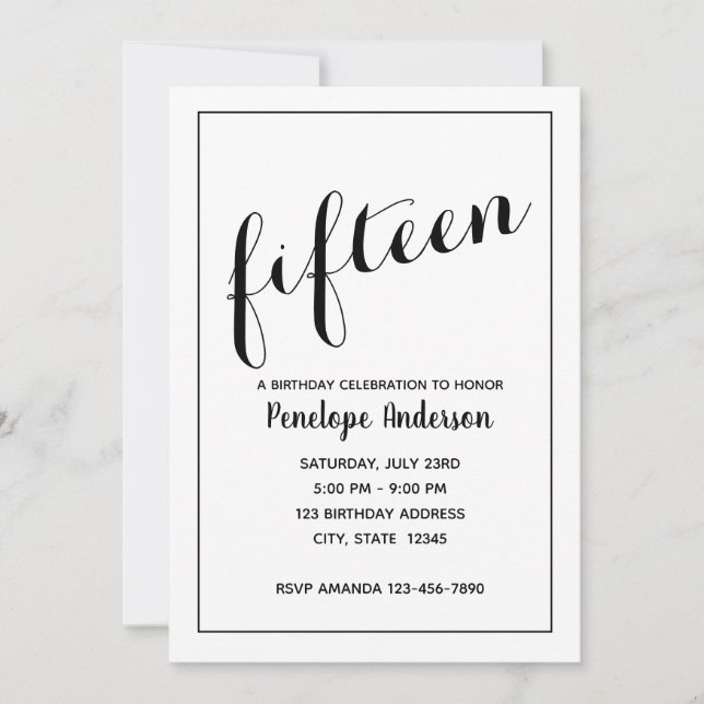 Convite de aniversário de 15 minimalista (Frente)