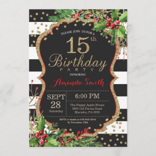 Convite de aniversário de 15. Vermelho Natal Doura