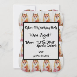 Convite de Aniversário de 16 Anos Aguarela Raposa 